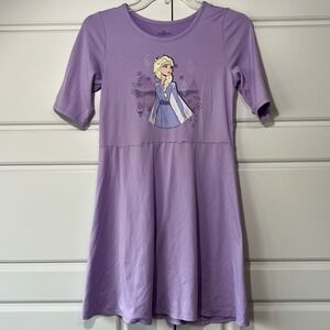 Disney Frozen II Elsa Purple Dress‎ 3/4 Sleeve Character Print Youth Large 10-12